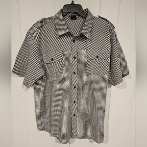 Bare Fox Mens 2XL Black White Check Button Down Shirt Epaulettes Flap Pockets